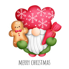 Wall Mural - Digital painting watercolor Christmas gnome cookies islolated on white background.