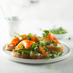 Sticker - Homemade salmon bruschetta with green pea