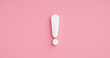 © Lemonsoup14 - Pink warning sign attention message icon or white exclamation mark for medical female caution risk and flat design alert symbol isolated on illustration 3d web background with important woman problem.