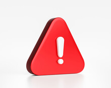 Red Warning Sign Symbol Or Alert Safety Danger Caution Illustration Icon Security Message And Exclamation Triangle Information Icon Isolated On White Attention Background With Secure Alarm. 3D Render.