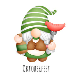 Wall Mural - Digital painting watercolor October festival, Beer festival gnome