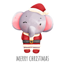 Digital Painting Watercolor Christmas Banner With Cute Elephant