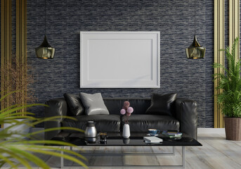 3D Mockup photo frame in Modern interior of living room