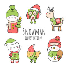 Wall Mural - Vintage snowman. Merry Christmas, Vector illustration