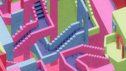 colorful intricate staircase 3d render