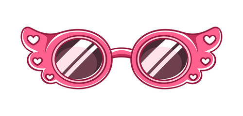 Sticker - Hot pink shades sunglasses with heart pattern clipart. Funky party glasses eyewear cartoon vector illustration.