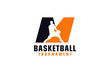 Letter M with Basketball Logo Design. Vector Design Template Elements for Sport Team or Corporate Identity.