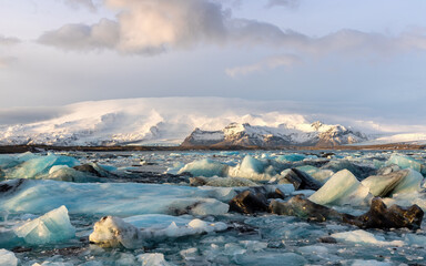 Wall Mural - icebergs in the jokulsarlon glacial lagoon, bordering vatnajökull national park in southeastern icel