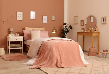 Poster - Teenage girl's bedroom interior with stylish furniture and beautiful decor elements