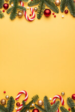 Yellow Christmas Background With Holiday Border
