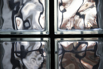 Sticker - Pattern of square glass block wall. Texture of transparent glass tiles