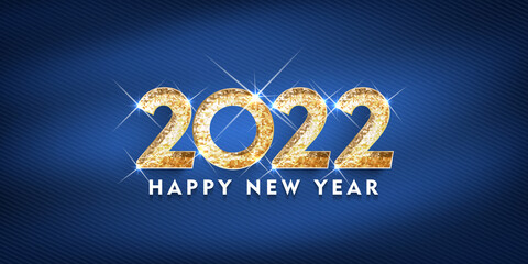 Wall Mural -  2022 Gold Shining numbers. Happy New Year greeting card. Vector illustration