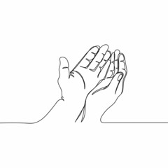 Wall Mural - Vector continuous one single line drawing of religion praying hands in silhouette on a white background. Linear stylized.