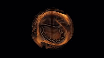 Poster - looped distortion waves on abstract golden sphere of particles. digital data splash of spherical poi