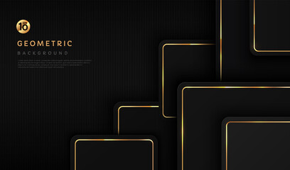 Wall Mural - Abstract geometric square overlap layered on black background with luxury golden line elements. Modern futuristic design. Can use for cover template, poster, banner web, Print ad. Vector illustration.