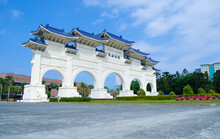 The Main Gate Of National Taiwan Democracy Square Of Chiang Kai-Shek Memorial Hall On A Sunny Day. The Meaning Of The Chinese Text On The Gate Is “liberty Square”