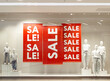 © Clara_Sh. - Sale sign on red banners with mannequins in window display of fashion shop store, black friday sale in promo showcase