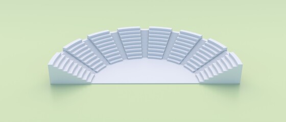 Ancient amphitheatre roman theatre white color on pastel green background, banner. 3d illustration