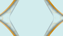Baner In Aquamarine Color With Greek Gold Pattern For Design Under Your Logo Or Text