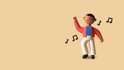 3d illustration of a person singing on a cream background.