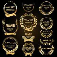 retro vintage golden laurel wreaths award nomination collection