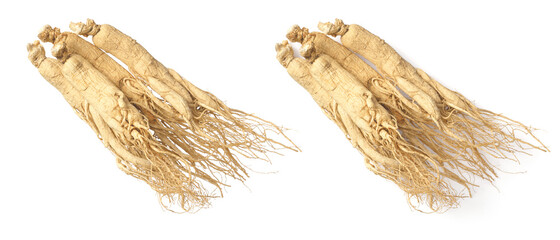 Wall Mural - Dried ginseng isolated on white background, top view