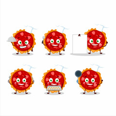 Poster - Cartoon character of strawberry tart with various chef emoticons