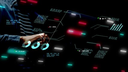 Aufkleber - smart businessman hand close up nft financial data on laptop futuristic stock chart graphic, busines
