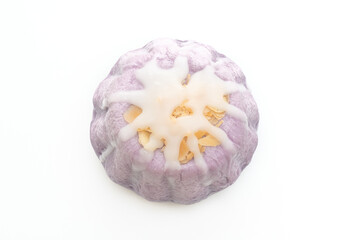 Poster - taro bun with white sugar cream and nut on white background