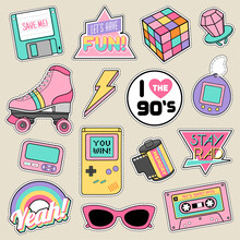 Set Of Elements In Style Of 90s. Vintage Icon For Girls Fashion.