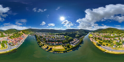 Wall Mural - Neckar River Odenwald forest Hirschhorn and Ersheim 360° x 180° airpano