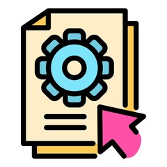 Poster - Gear online help icon. Outline gear online help vector icon color flat isolated