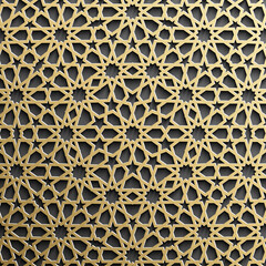 Wall Mural - Gold islamic pattern on black background. Islamic ornament vector, persian motiff.