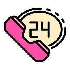 Poster - 24 hour helpline icon. Outline 24 hour helpline vector icon color flat isolated