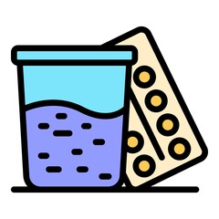 Poster - Water glass pill icon. Outline water glass pill vector icon color flat isolated