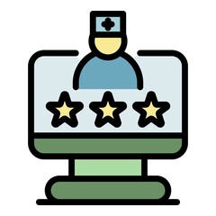 Sticker - Online doctor raiting icon. Outline online doctor raiting vector icon color flat isolated