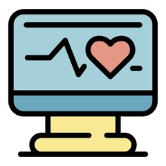Sticker - Heart rate monitor icon. Outline heart rate monitor vector icon color flat isolated
