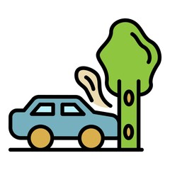 Poster - Tree car accident icon. Outline tree car accident vector icon color flat isolated