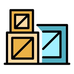 Poster - Reconstruction boxes icon. Outline reconstruction boxes vector icon color flat isolated