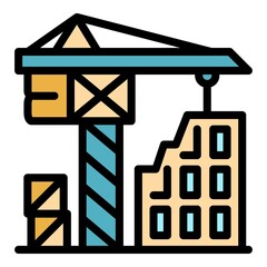 Poster - Construction crane working icon. Outline construction crane working vector icon color flat isolated
