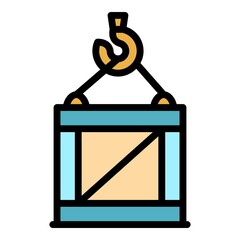 Poster - Hook crane box icon. Outline hook crane box vector icon color flat isolated