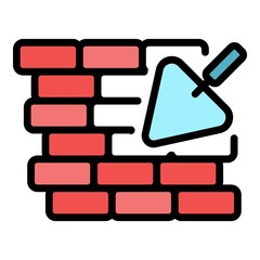 Poster - Trowel brick wall icon. Outline trowel brick wall vector icon color flat isolated