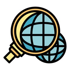 Poster - global innovation under magnifier icon. outline global innovation under magnifier vector icon color 