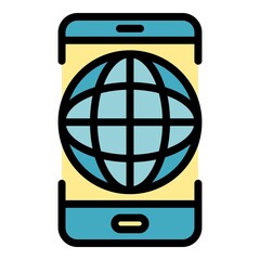 Poster - Global smartphone strategy icon. Outline global smartphone strategy vector icon color flat isolated