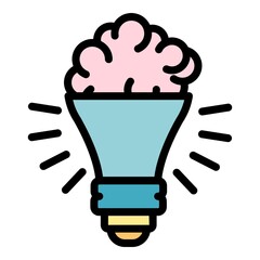Poster - Brain bulb idea icon. Outline brain bulb idea vector icon color flat isolated