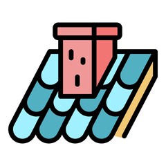 Poster - House roof chimney icon. Outline house roof chimney vector icon color flat isolated