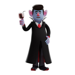 Wall Mural - Dracula Vampire 3D Cartoon Picture holding a glass of wine