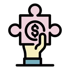 Poster - Money puzzle icon. Outline money puzzle vector icon color flat isolated