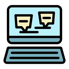 Poster - laptop chat icon. outline laptop chat vector icon color flat isolated