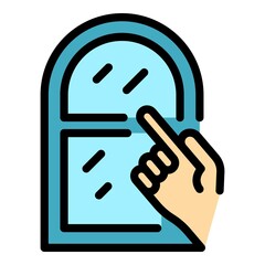Poster - Window hand show icon. Outline window hand show vector icon color flat isolated